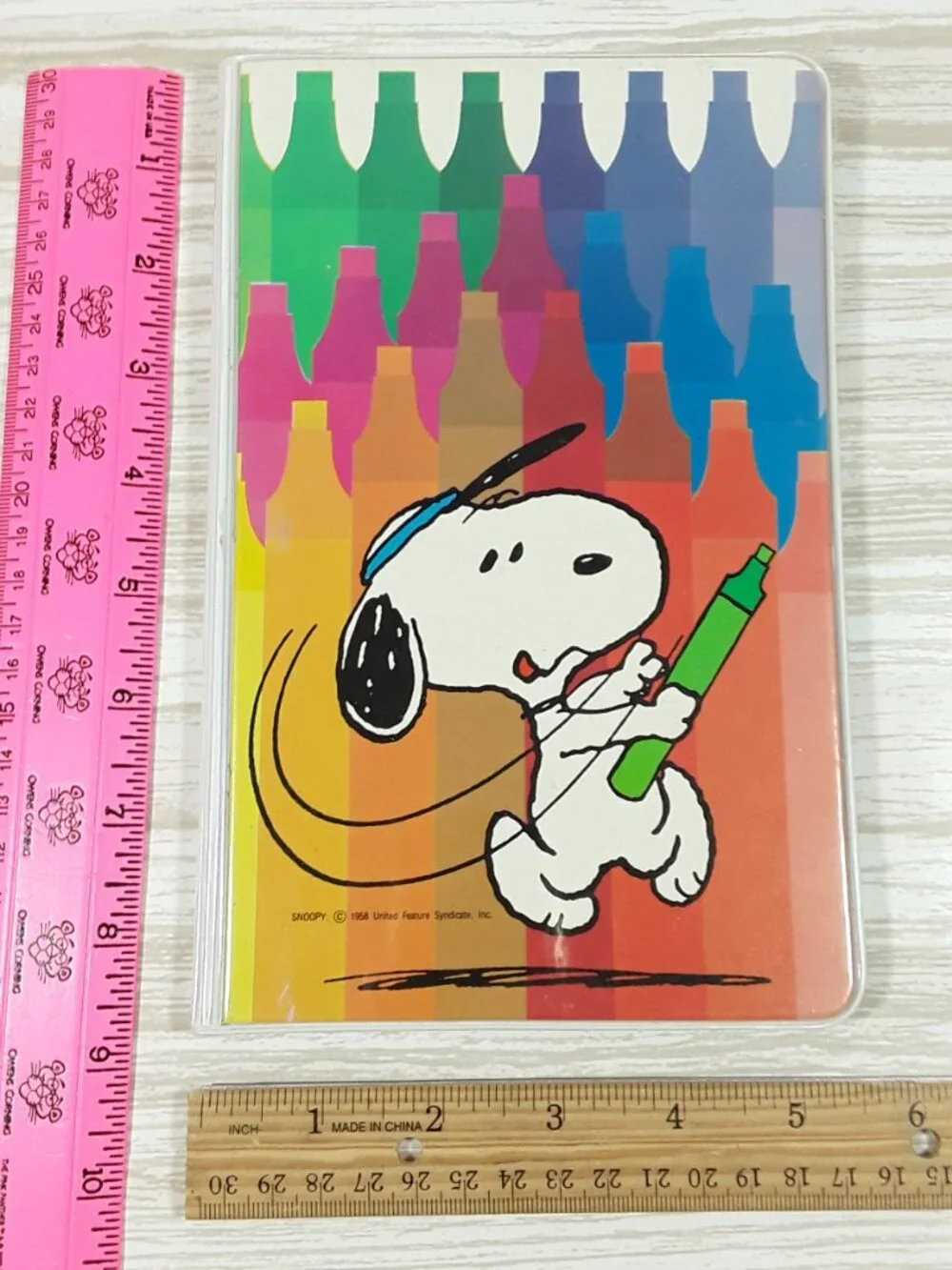 Vtg SNOOPY Notepad Folder 8.5x5.5 Hard Cover Note Paper Peanuts school supplies